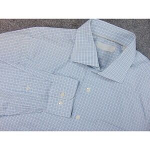 Hickey Freeman Shirt Mens Small Button Down Blue White Plaid Long Sleeve Classic